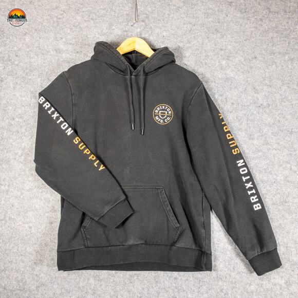 Brixton Supply Pullover Hoodie Black Long Sleeve Fleece Pockets Men's Size Large - Picture 1 of 11